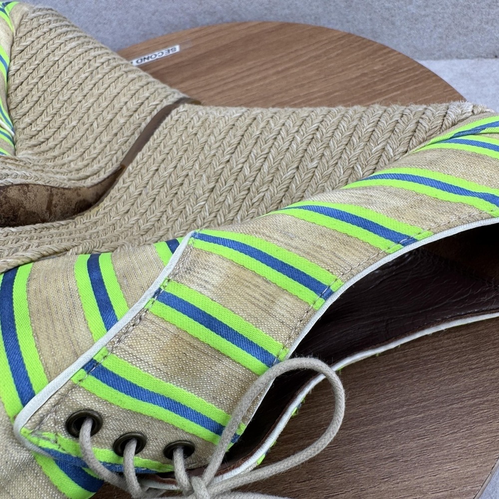 Tabitha Simmons Shoes Womens Size 7.5 Beige Linen Espadrille Wedge Italy - Picture 8 of 11
